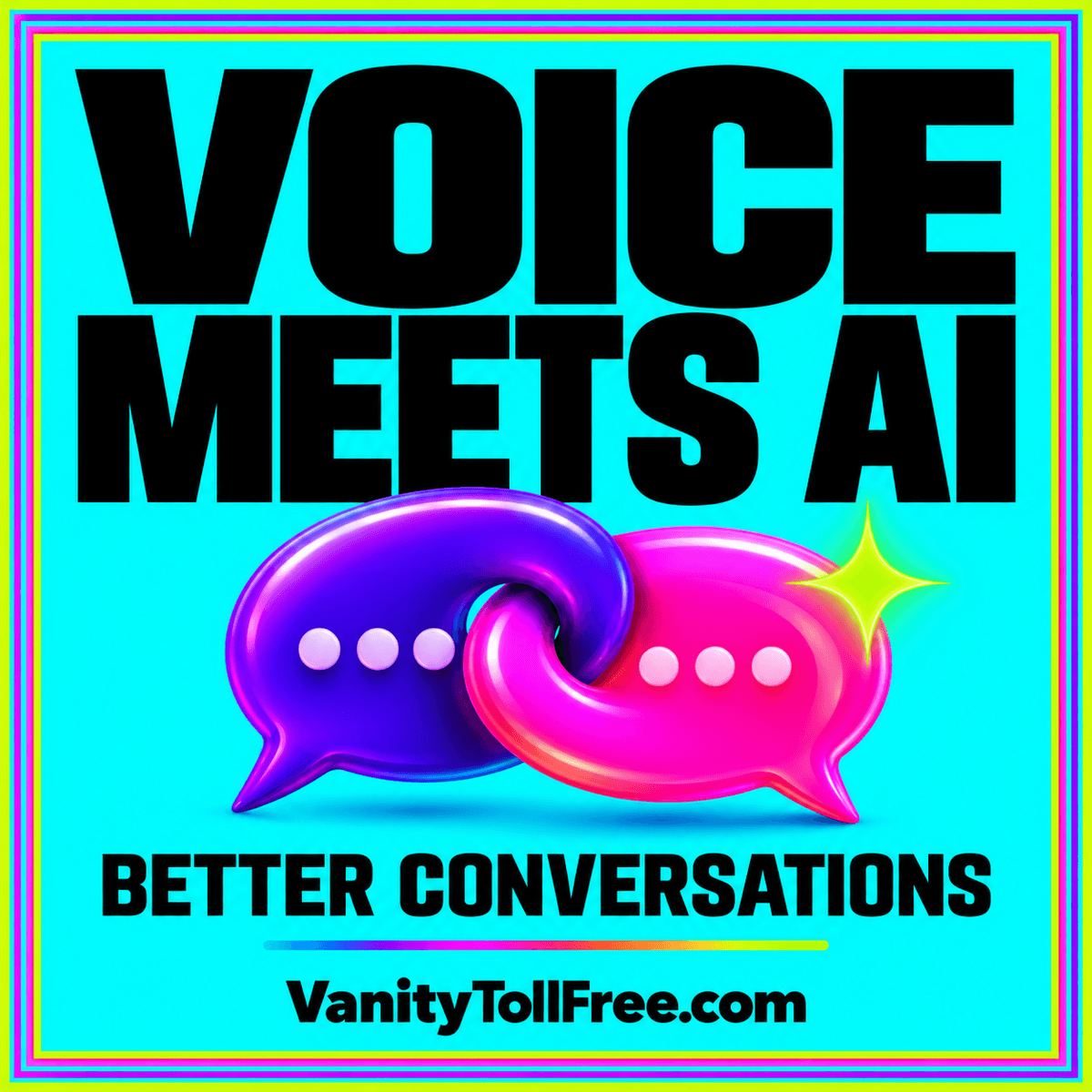 Voice Meets AI cover with interlocking purple and pink speech bubbles on neon cyan.